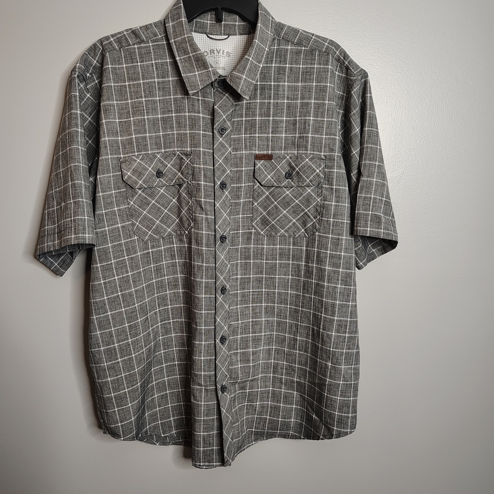 ORVIS Classic Collection Gray Plaid Performance Fishing Outdoors Mens XL